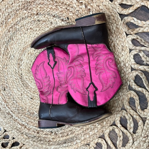 Roper Western Boots Girl Square Toe Pink Brown Size 2 Kids - Picture 3 of 5